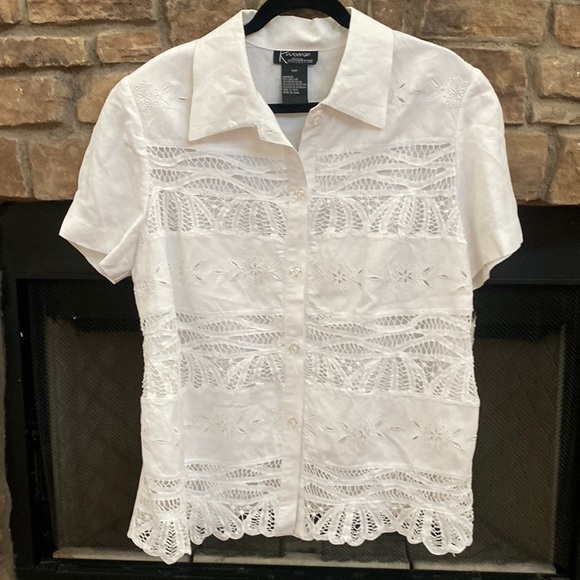 NWT K Woman Petite Collection white top with padded shoulders. Size 18WP - Picture 1 of 9